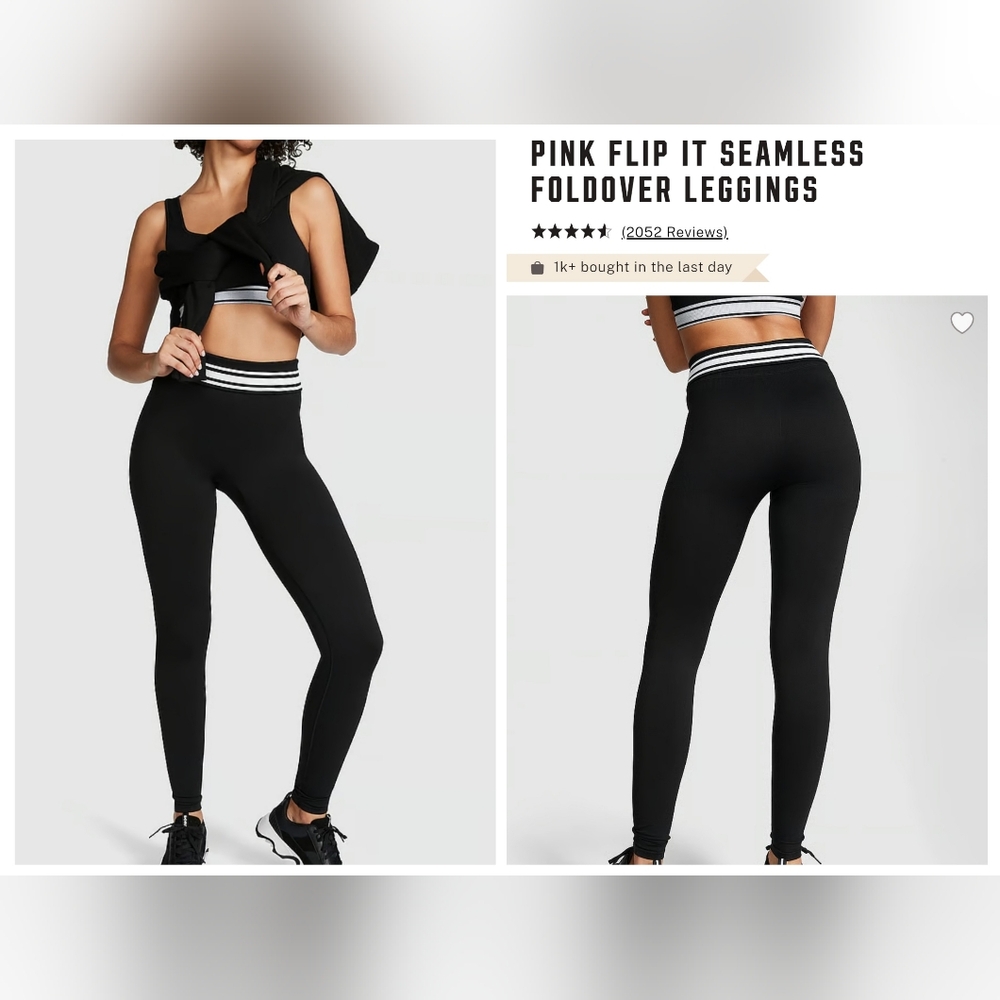 Victoria's secret pink flip it seamless foldover leggings XLARGE BLACK